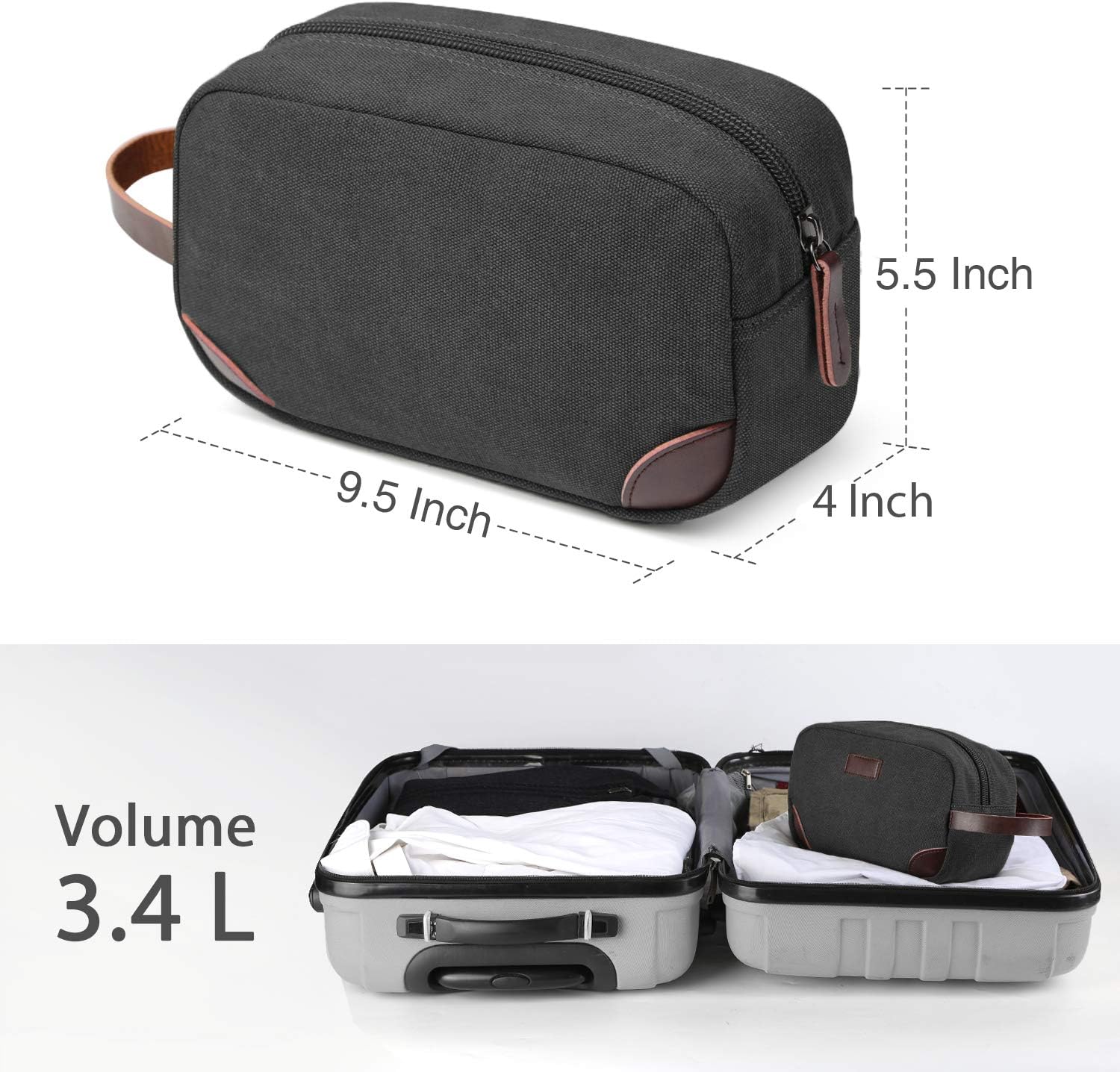 Men's Travel Toiletry Organizer Bag Canvas Shaving Dopp Kit TSA Approved (Black): Home Improvement
