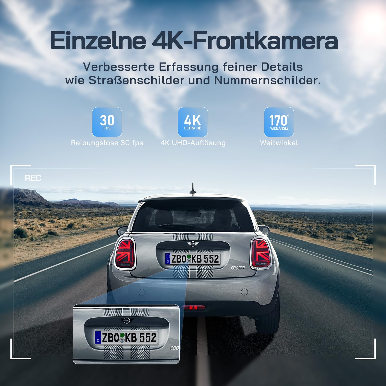WOLFANG Dashcam Auto Vorne Hinten, 4K+1080P Wi-Fi Dash Cam, Ultra-Nachtsicht, Dual Auto Kamera mit 70°-Weitwinkel, WDR, 24 Std. Parkmodus, G-Sensor, Loop-Aufnahme 4