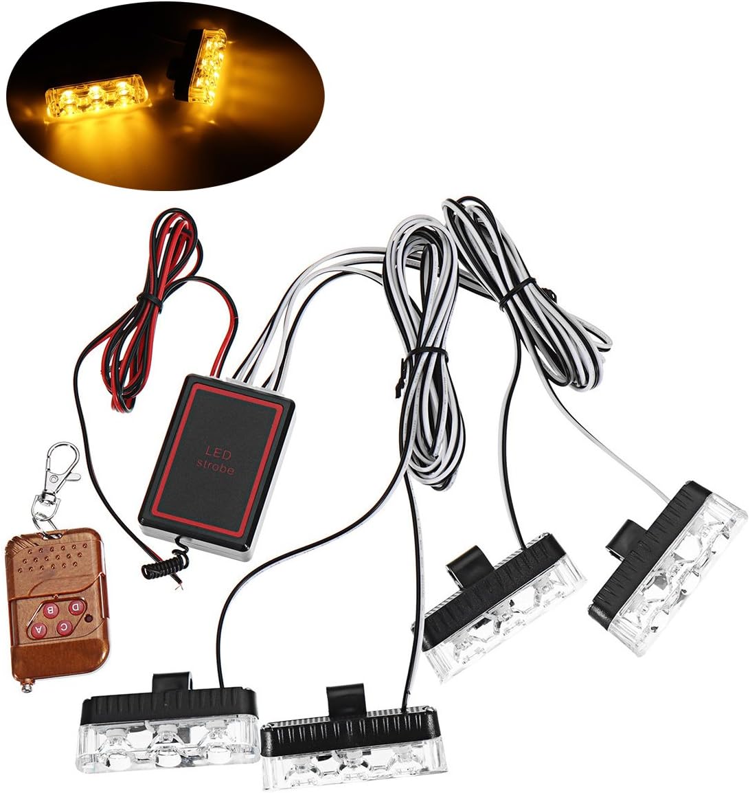HEHEMM 16 led Car Truck Emergency Lamp Flashing Lights DC 12V Universal Strobe Light Warning Light with Wireless Remote (Amber)