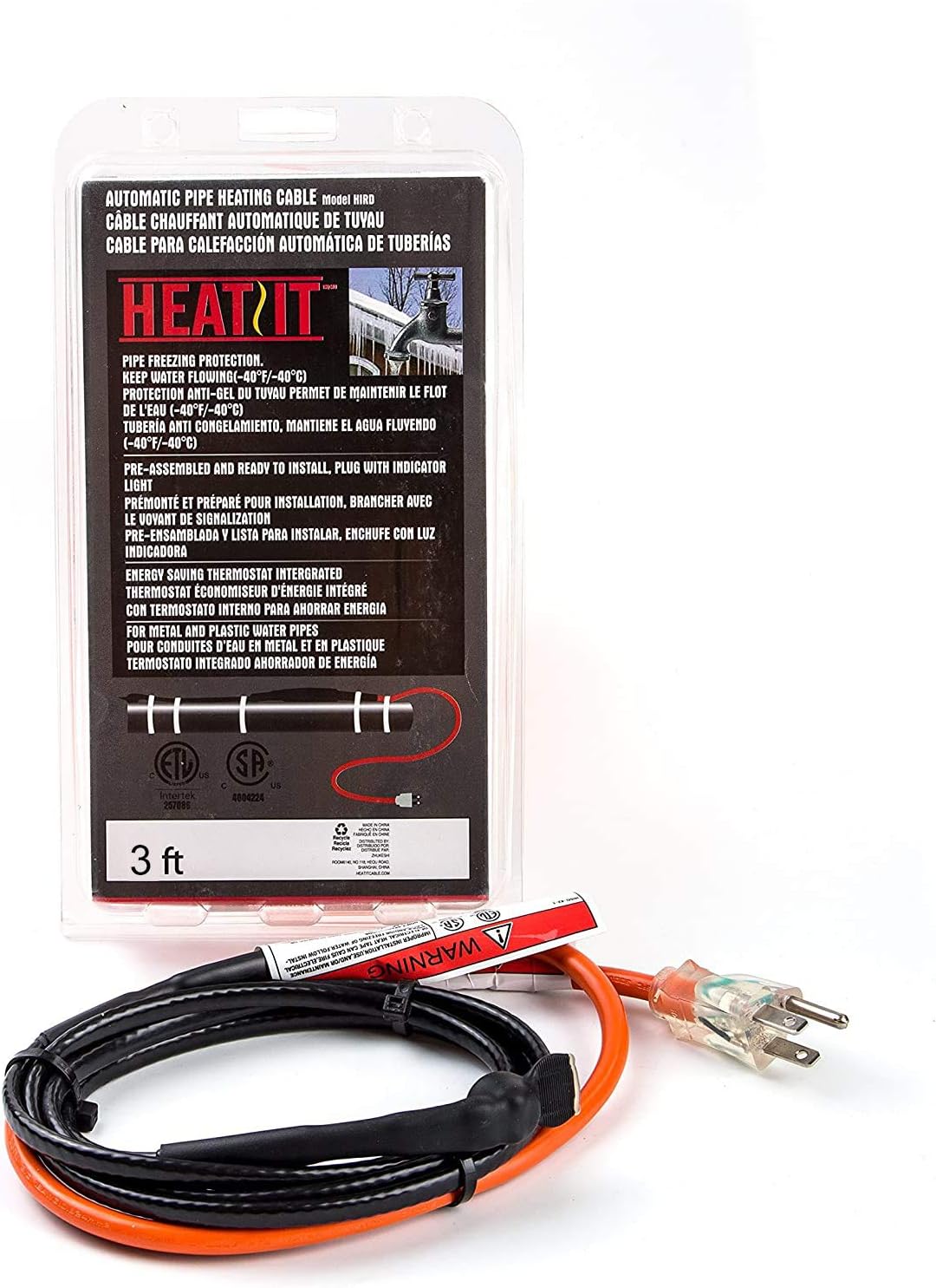 HEATIT HISD 3-feet Pipe Heating with Built-in Thermostat, Black - - 