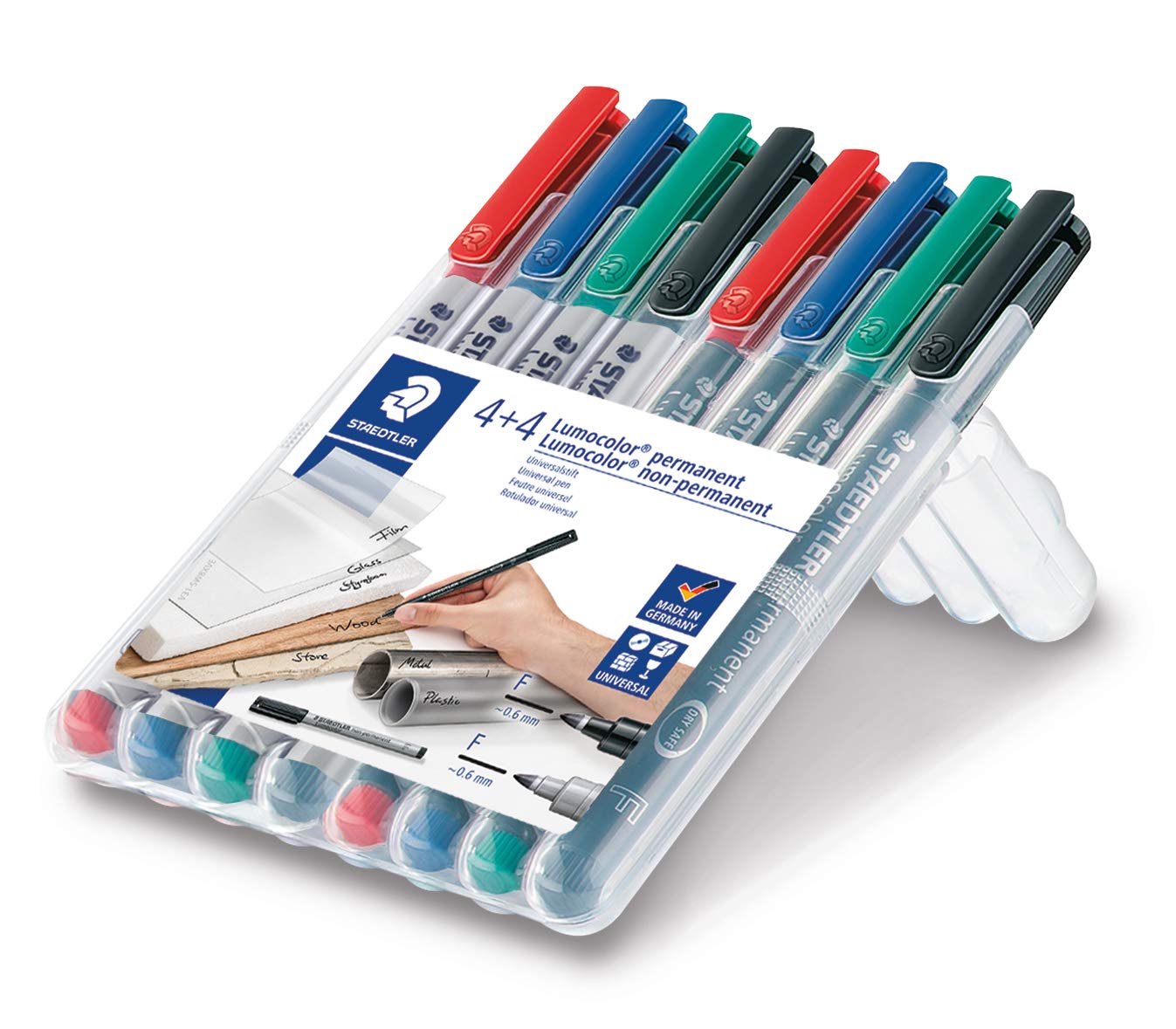 Staedtler Lumocolor foil pens Set of 8 pens Special Edition Water-Soluble and Waterproof, F-tip, line Width Approx. 0.6 mm, high Quality Made in Germany, 31-S WP8X