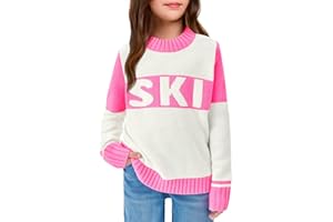Yousify Girl's Ski Sweater Color Block Striped Long Sleeve Spring Fall Winter Knitted Pullover Jumper Tops 5-14 Years