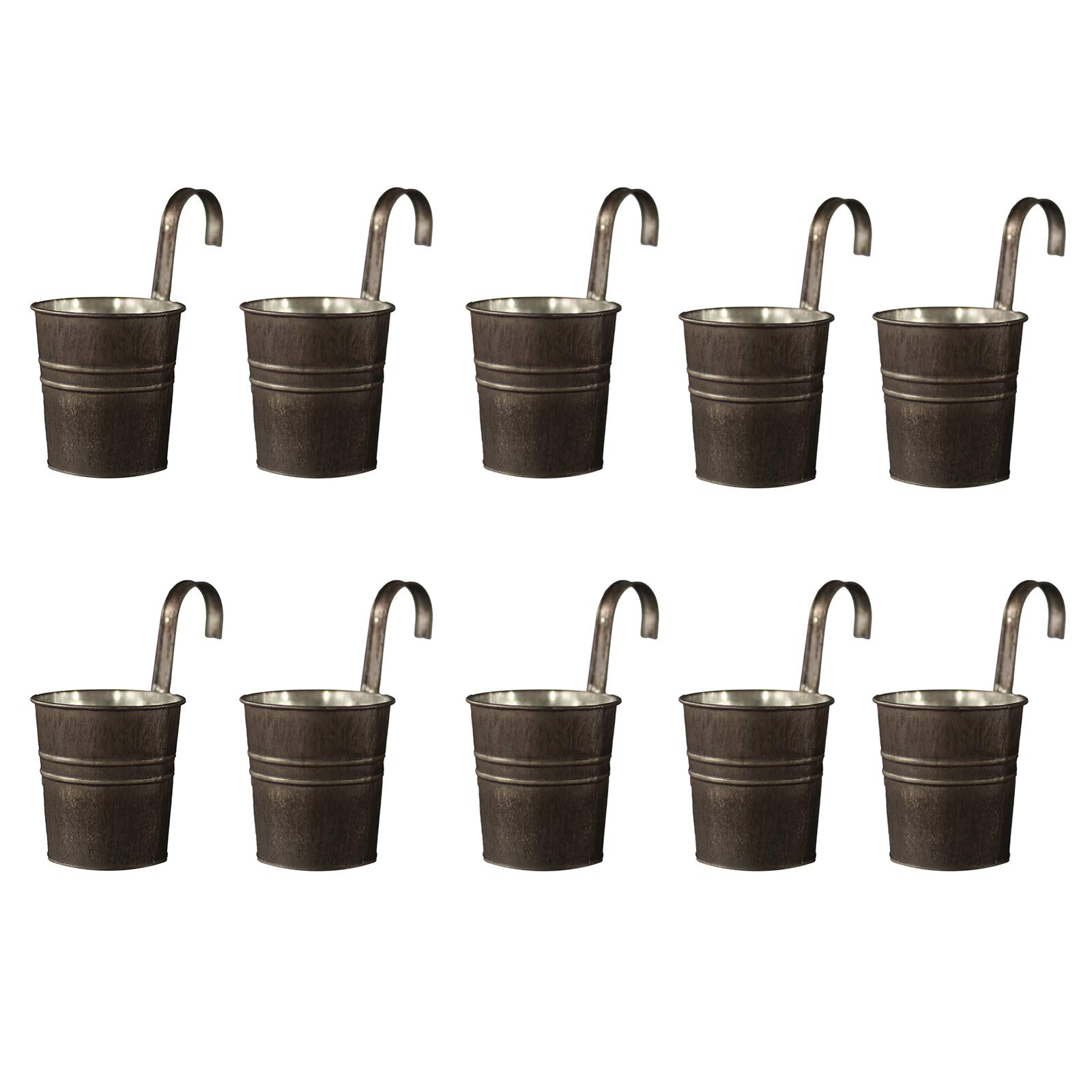 Sursflog Hanging Flower Pots, 10 PCS Metal Plant Pot, Iron Hanging Buckets with Handle, Metal Flower Bucket for Balcony Fence Home Decor