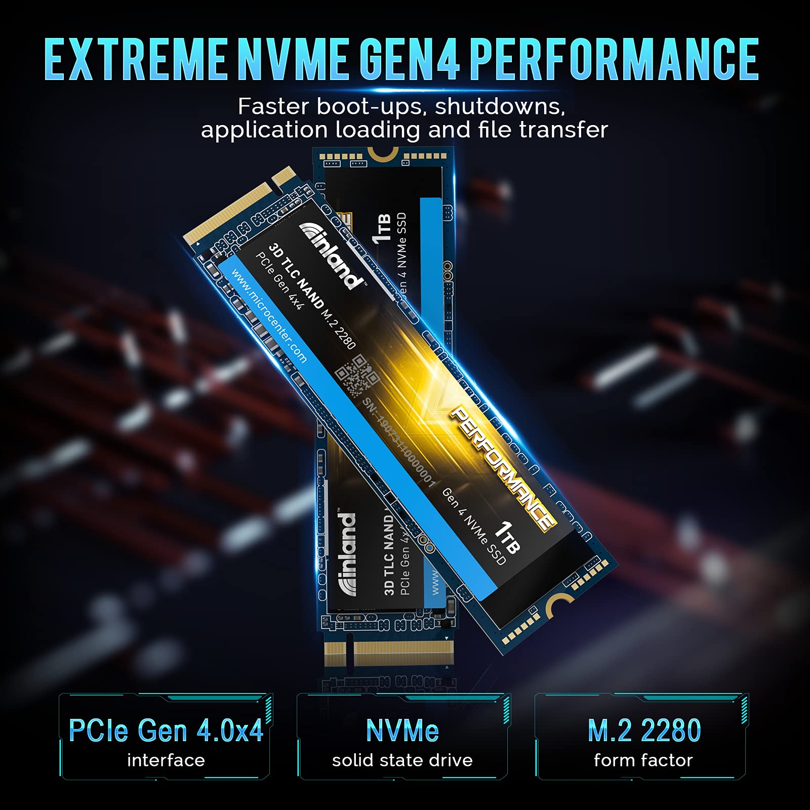 INLAND Performance SSD 1TB PCIe 4.0 M.2 Internal Solid-State Drive NVMe Gen4 x 4 with DRAM Up to 5,000 MB/s, 1,800 TBW 3D TLC NAND