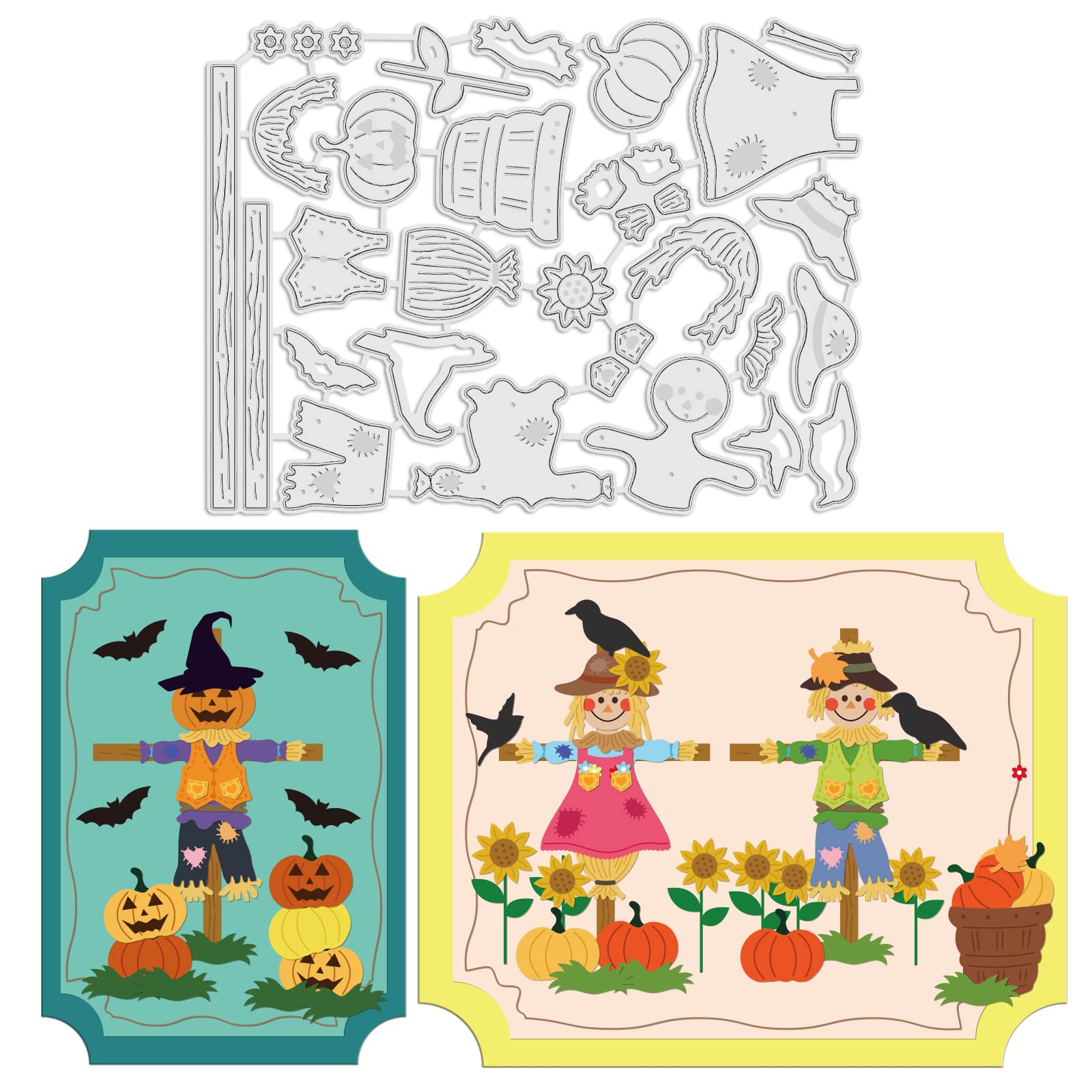 GLOBLELAND Halloween Scarecrow Cutting Dies Metal Autumn Thanksgiving Pumpkin Embossing Stencils Die Cuts for Paper Card Making Decoration DIY Scrapbooking Album Craft Decor