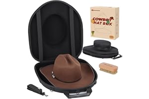 BRANTMAKER Cowboy Hat Box, Cowboy Hat Case for Travel, Crush Proof Hat Storage Carrier with Shoulder Starp & Hat Brush, for Cowboy/Fedora/Panama Hat (Internal Dimensions:16.5" x 14.1" x 5.4")