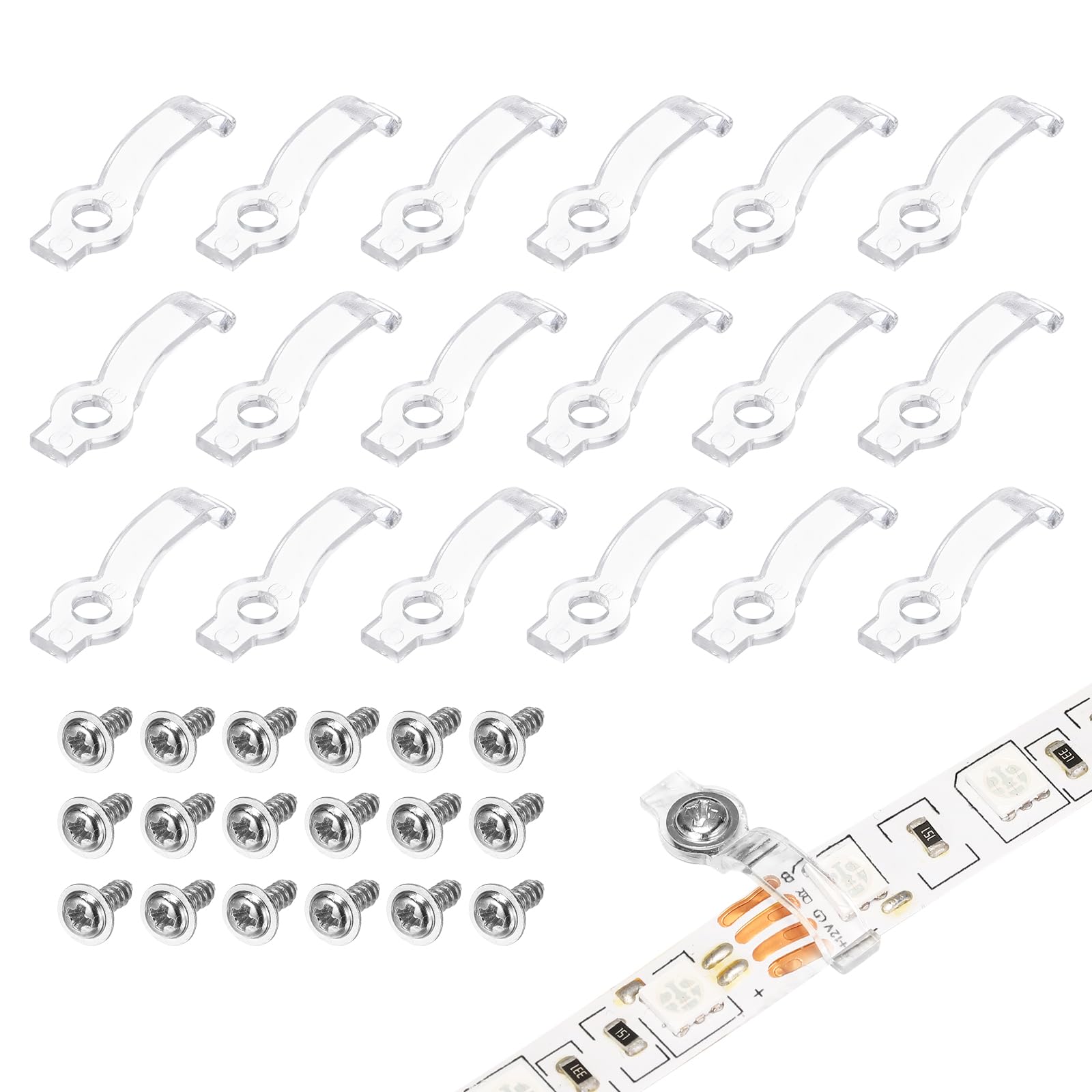 PATIKIL Strip Light Clips, 120 Pcs Clear LED Strip Light Mounting Bracket with Compatible Screws One Side Fixing Clip for 10mm Width LED Light Strips