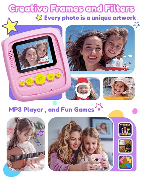 LIZZBEY KIDS CAMERA INSTANT PRINT, CHRISTMAS BIRTHDAY GIFT FOR GIRLS 3-12 YEAR OLD, 1080P KIDS DIGITAL CAMERA TOYS WITH UNICORN COVER, TODDLER CAMERA FOR 4 5 6 7 8 9 10 YEAR OLD GIRLS BOYS