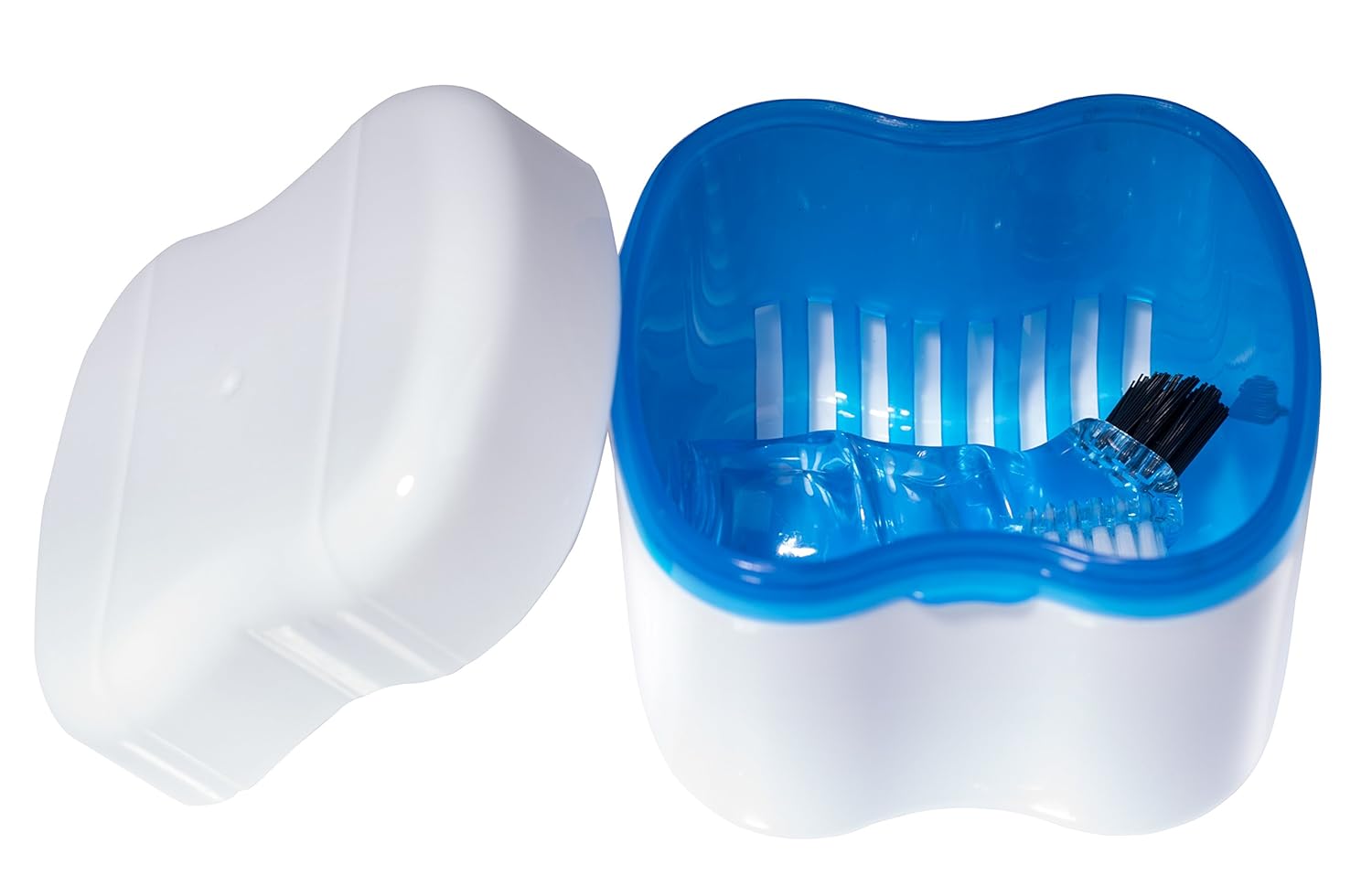 Denture Case,Denture Brush Retainer Case,Denture Cups Bath,Dentures Container with Basket Denture Holder for Travel,Retainer Cleaning Case (Blue): Health & Personal Care
