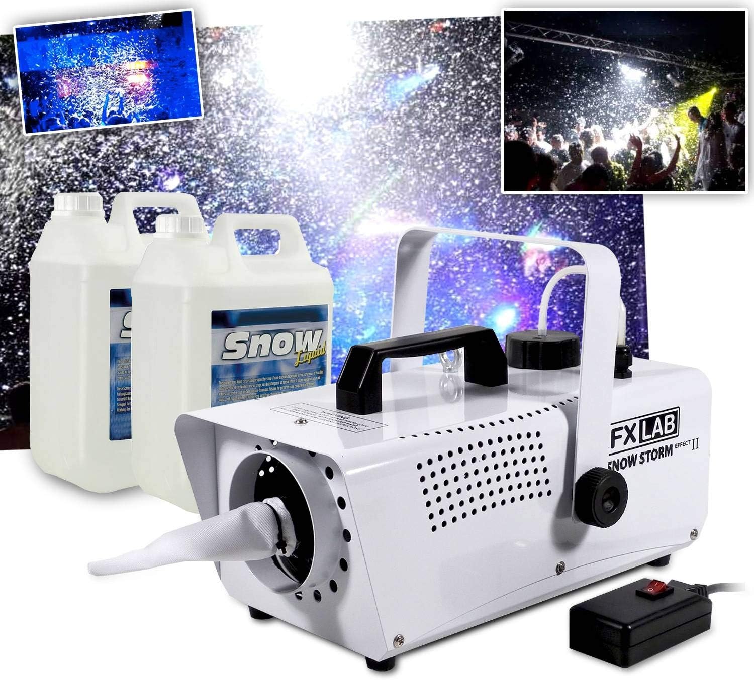 Fxlab Máquina de nieve artificial para fiestas, efecto de tormenta de nieve, incluye 10L de