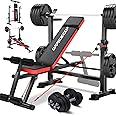 OPPSDECOR 6 in 1 Weight Bench Set with Squat Rack Foldable Adjustable Bench Press Set with Removable Foot Catch Foldable Strength Training for Home Gym WJZB916