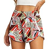 PrinStory Women's Running Shorts Summer High Waisted Quick Dry Athletic Work Out Gym Zipper Pocket Shorts with Liner