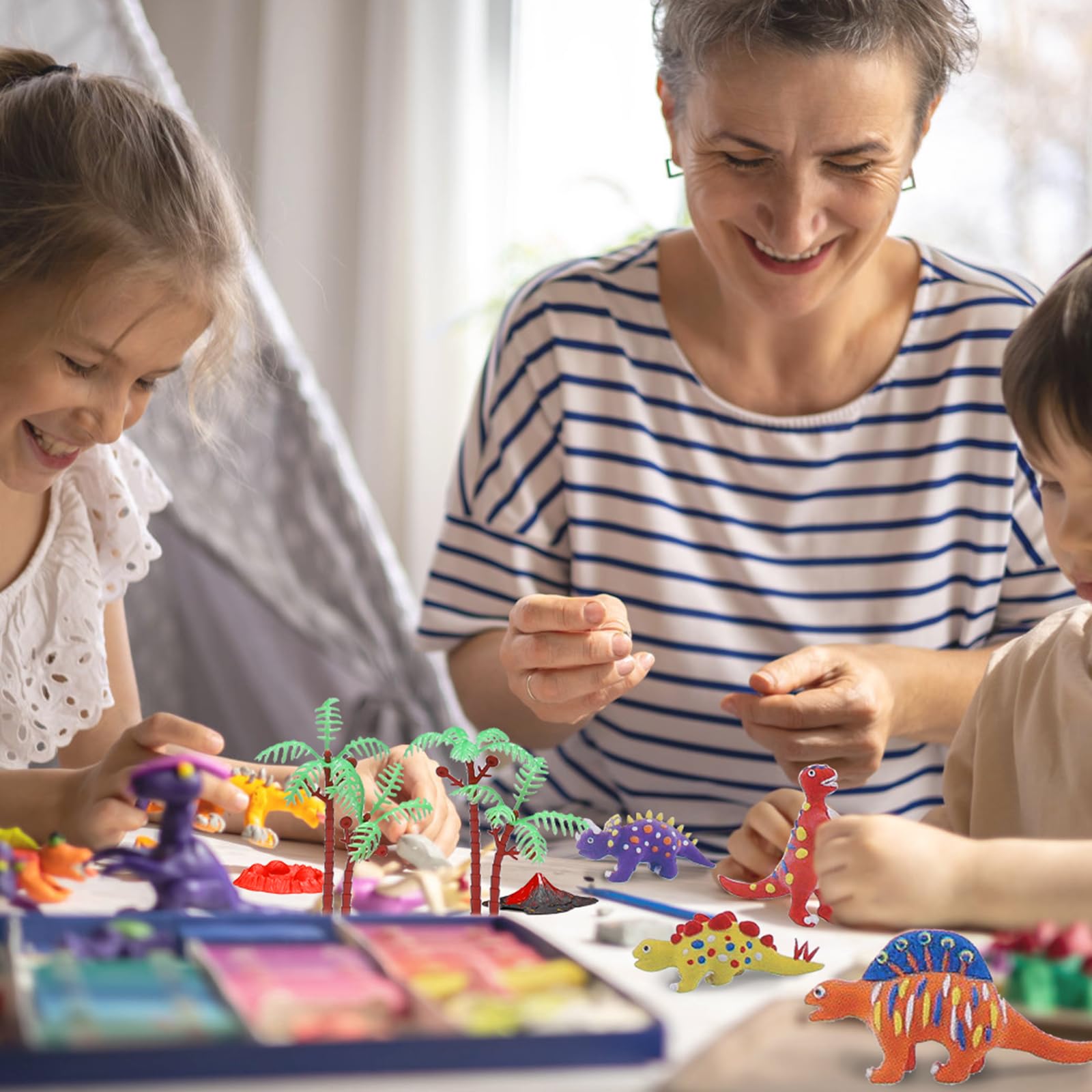 TGFIX 32tlg Ton Dinosaurier Bastelset für Kinder Dinosaurier Basteln aus Lufttrocknende Modelliermasse Dino DIY Kunsthandwerk Kreative Kindergeburtstag Geschenk für Jungen Mädchen 7