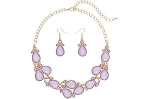Firstmeet Shiny Resin Water Drop Collar Necklace with Earrings Dreamy Irregular Colors Jewelry Set