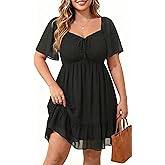 Talisea Plus Size Women's Sweetheart Neckline Dress Smocked Short Summer Sundress Chiffon Mini Cute Graduation Dresses