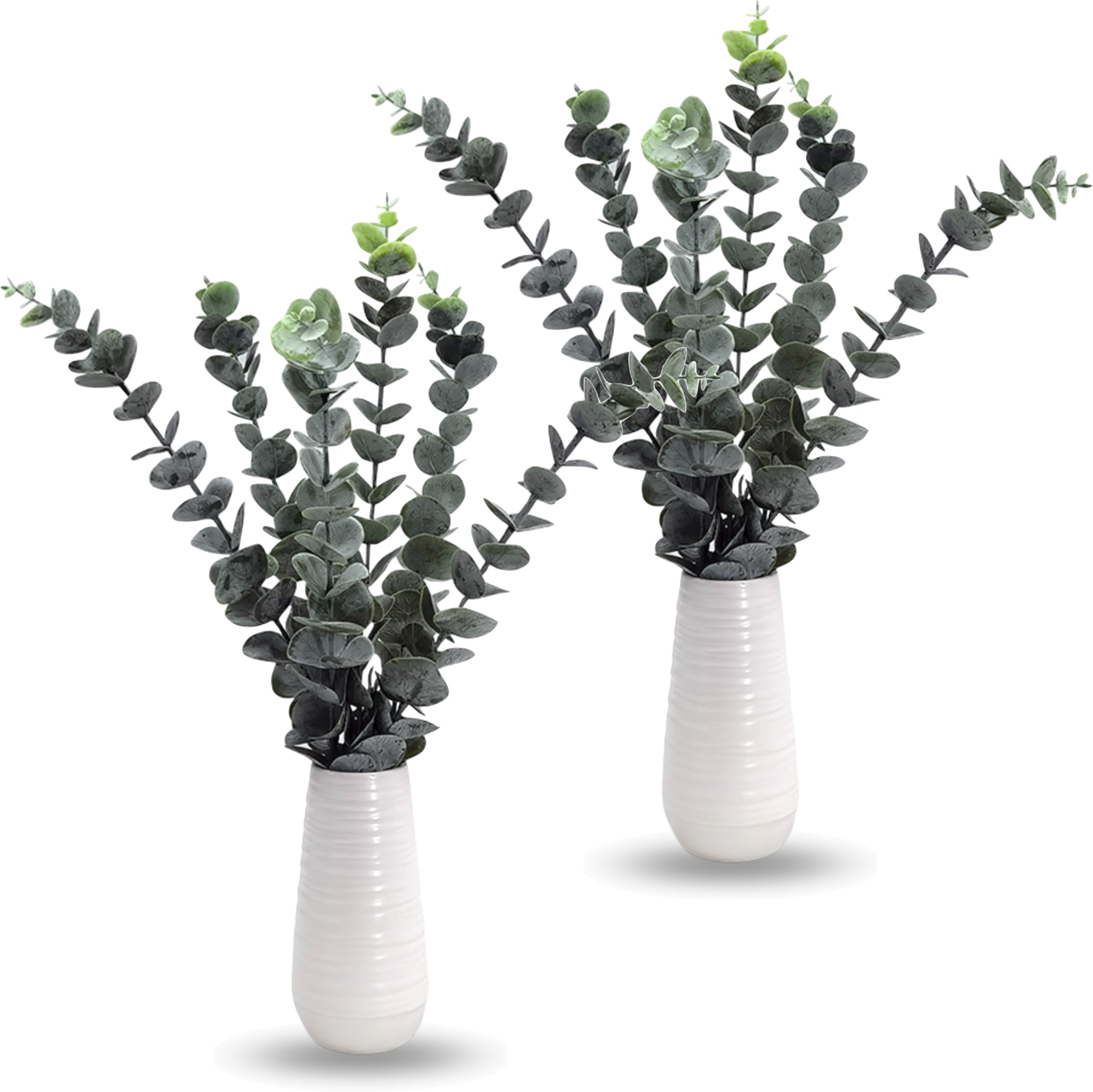 PASCH Set of 2 Artificial Eucalyptus in White Ceramic Vases (45 cm): Realistic Artificial Branches Decoration | Decorative Branches | Artificial Flowers in Pot | Artificial Flowers in Pot: Eucalyptus