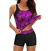 Daci Women 2 Piece Tankini Swimsuit - 2025 Tummy Control Sporty Bathing Suit Color Block Swim Tank Top with Boy Shorts