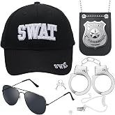 ERDOGLY Police Hat, FBI Adjustable Baseball Cap with Cop Badge, Halloween Secret Service Costume Earpiece for Adult Men Women