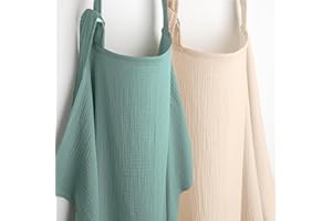 Haleeone Muslin Nursing Cover for Breastfeeding, Privacy Breathable Breastfeeding Cover with Arch Neckline for Mom, 100% Cotton Nursing Apron, Green