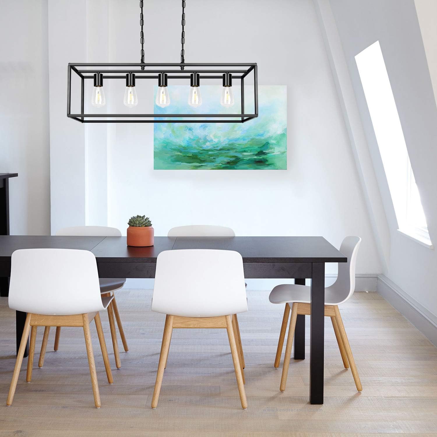 Black Farmhouse Kitchen Island Dining Room Chandelier, Modern Rectangle Pendant Light, Industrial Light Fixtures for Living Room Foyer Bar ( 5-Light ) - - 
