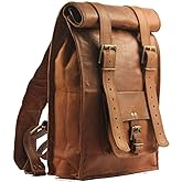 URBAN DEZIRE Men's Leather Vintage Roll On Laptop Backpack Rucksack knapsack college bag