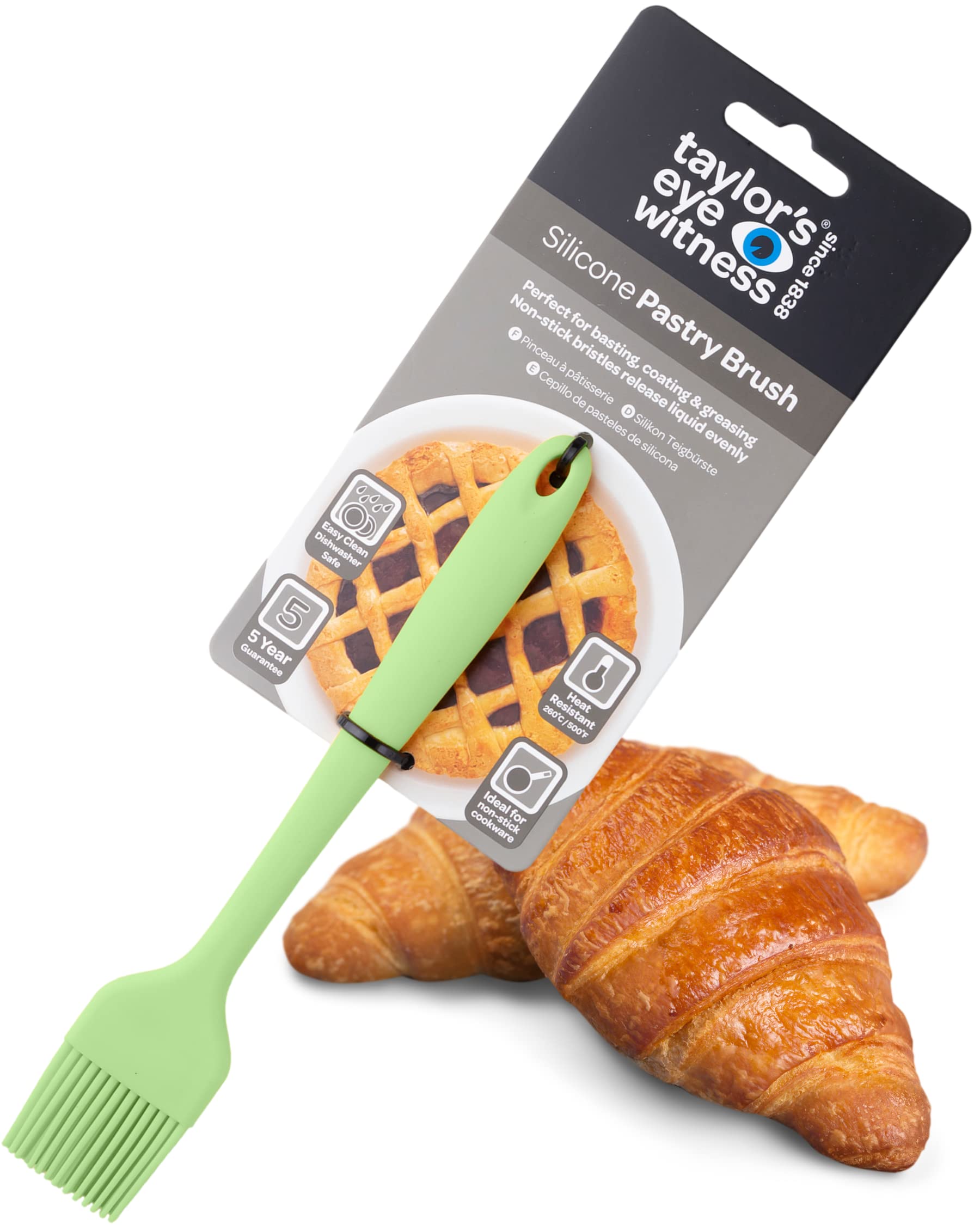 Taylors Eye Witness Lichen Silicone Pastry Coating Brush - Dishwasher Safe. Basting, Glazing & Greasing. Non-Stick Bristles Give Even Liquid Release. Odour, Heat & Stain Resistant. 5 Year Guarantee.