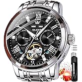 OLEVS Mens Automatic Watches Gold Skeleton Tourbillon Self Winding Mechanical Stainless Steel Waterproof Dress Wristwatch