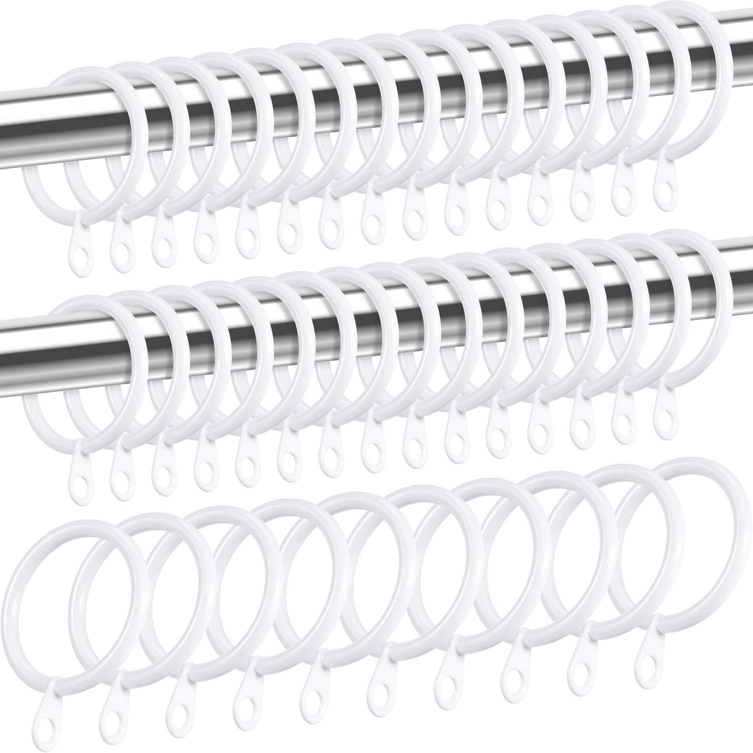 Photo 1 of Shappy 40 Pack Metal Drapery Curtain Rod Rings with Eyelets Internal Diameter 1.18in Fits up to 0.79in Rod Hanging Drape Sliding Eyelet White Rings for Window Door Shower Bathroom