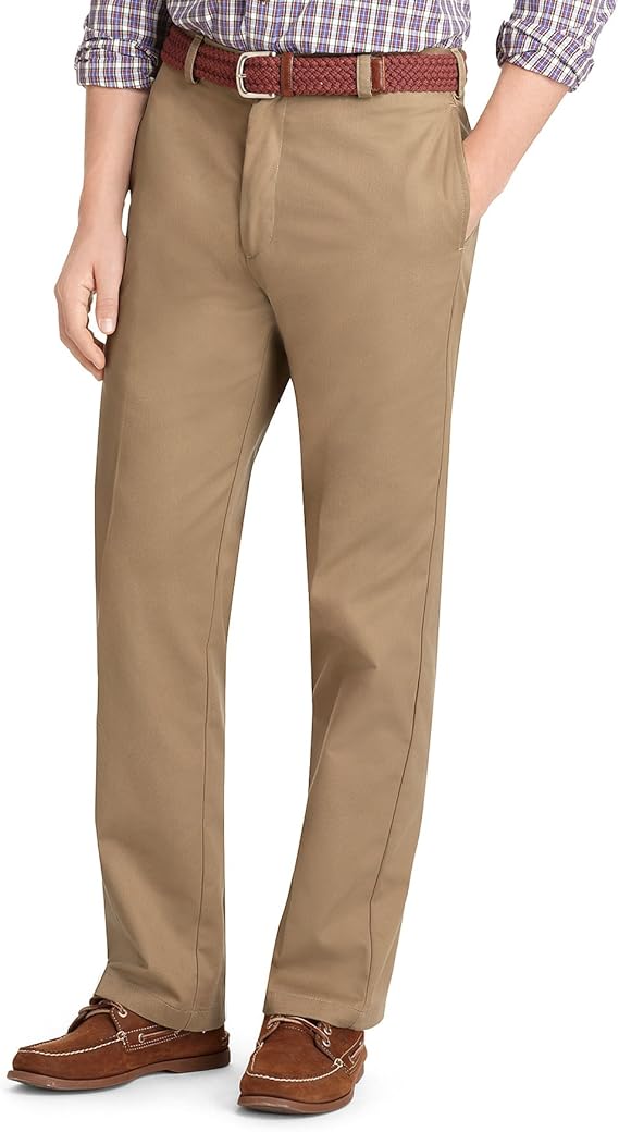 Izod Men's Big and Tall Flat Front Extended Twill Pant, Khaki, 48W x
