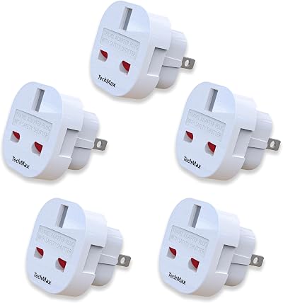 TechMax UK to US Plug Adaptor Pack of 5 Type G to A B Universal Travel Adapter