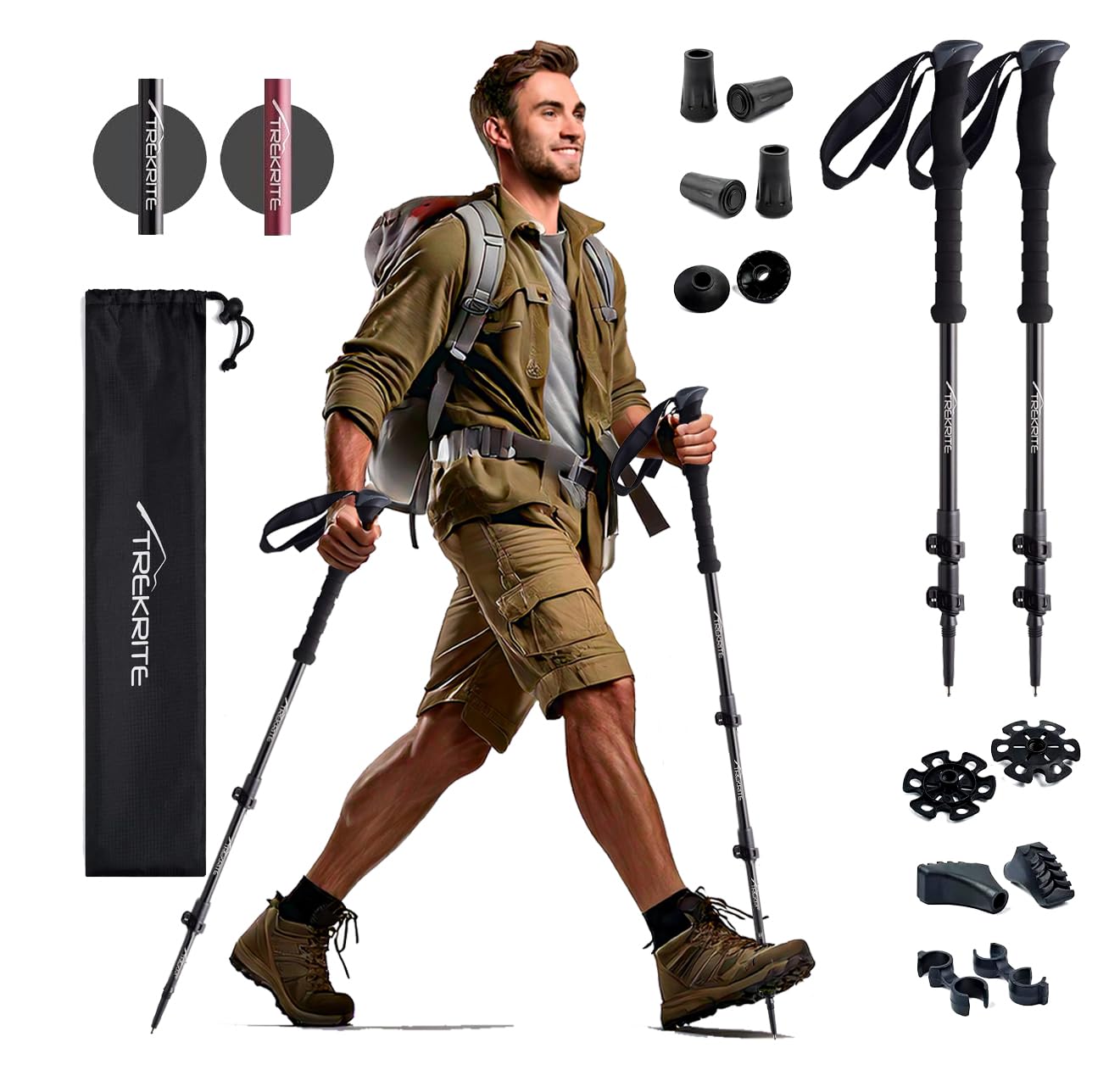 Trekrite Telescopic Walking Poles, 2 Pack Lightweight Hiking Poles with Accessories, Adjustable Trekking Sticks for Men & Women - Made with Aircraft Grade Aluminium from a UK Based Company