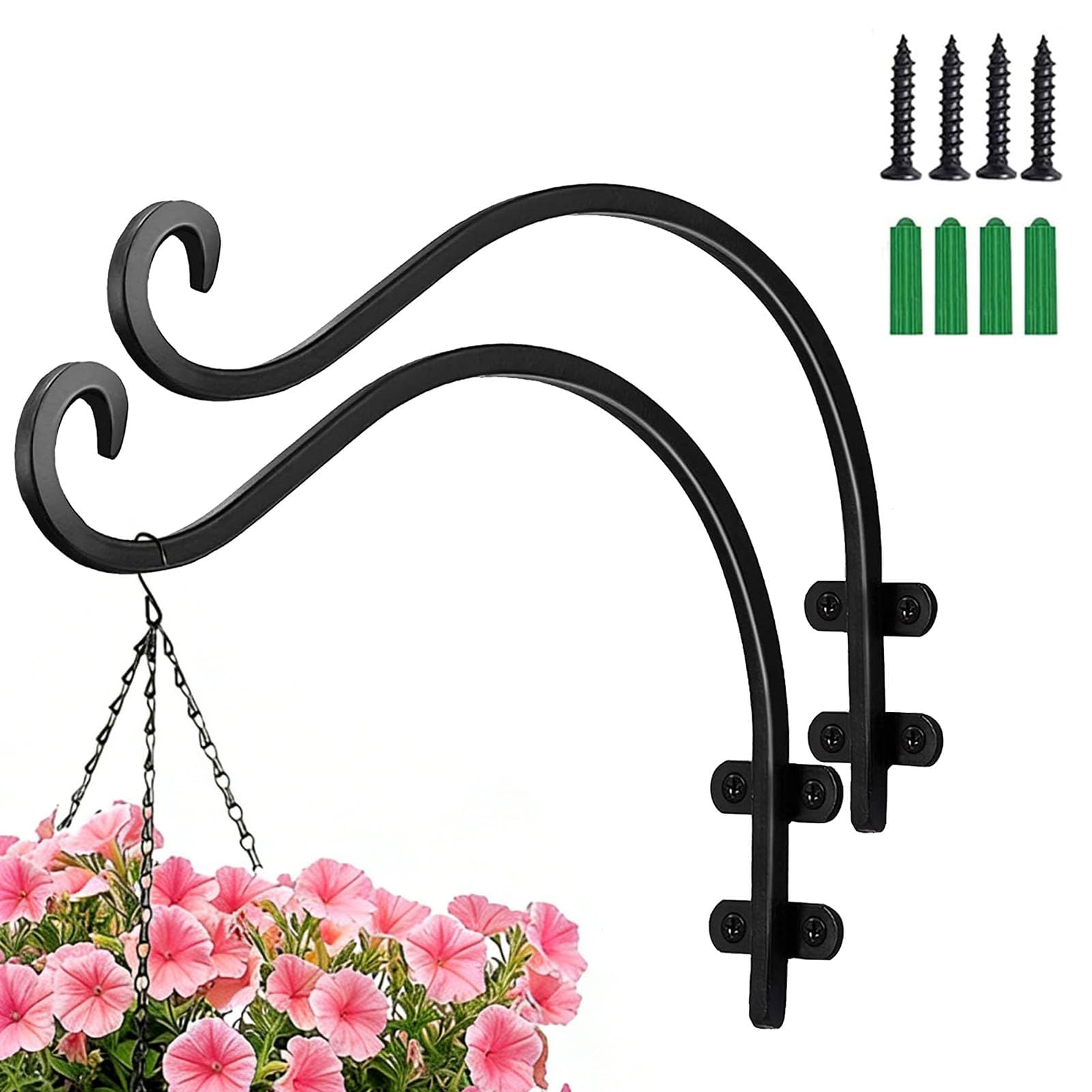 GXF Hanging Plant Bracket, 2 PCS 11 in Plant Hanger Bracket Heavy Duty Metal Wall Mount Hanging Plant Hooks for Flower Baskets Bird Feeder Lantern Wind Chimes Wall Sconces Light Fixtures (Black)