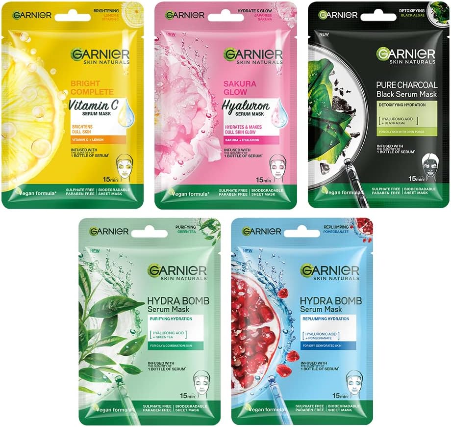 Garnier Sheet Mask Pack of 5 Hydrating Brightening Mask Assorted Variants