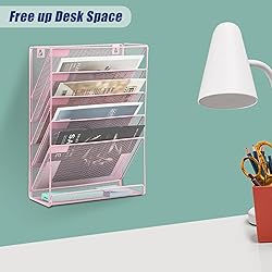 EASEPRES Wall File Holder Organizer, Cute Pink Desk