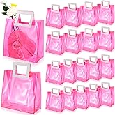 Paterr 20 Pcs Clear Reusable Gift Bags Wedding Wrap Tote Bag with Handles 7.9 x 8.3 x 3.9 Inch PVC Holographic Gift Favor Bags for Wedding Valentine's Day Bridal Party Birthday Mother's Day(Pink)