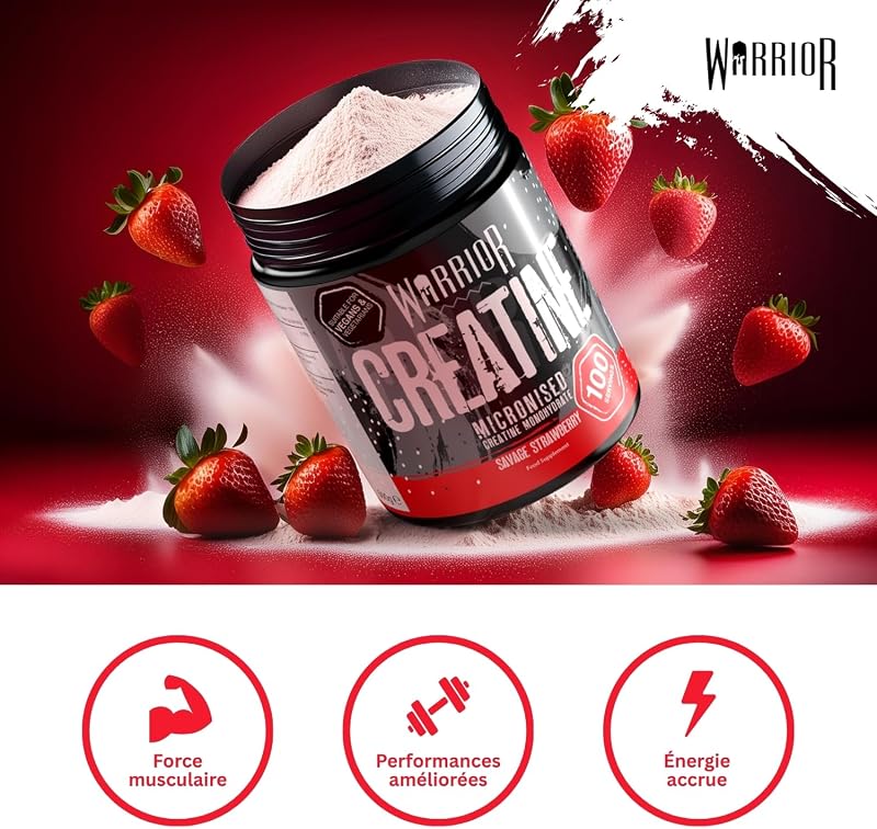 Créatine Monohydrate Poudre 500 g, Végane – Fraise Sauvage