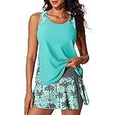 Summer Mae Blouson Tankini Swimsuits for Women 2026 Modest Tummy Coverage Bathing Suits with Skirt and Built-in Shorts