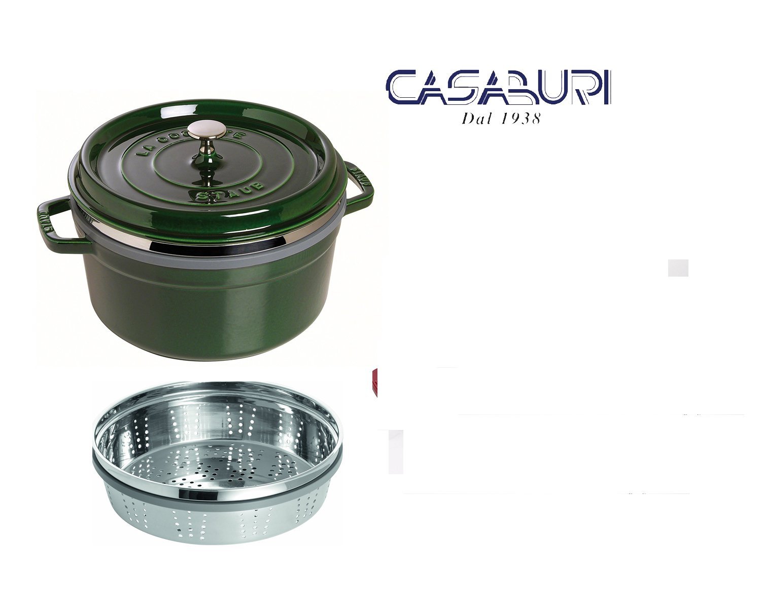 Staub cazuela verde redondo cm 26 con cesta vapor: Amazon.es ...