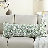 CPC Agate Green 100% Cotton Block Print Sham Cover 14x36 inch, Handmade Boho Floral Pillowcase, Farmhouse Cottagecore Bedding, Soft Decorative Cushion Cover for Bedroom Décor