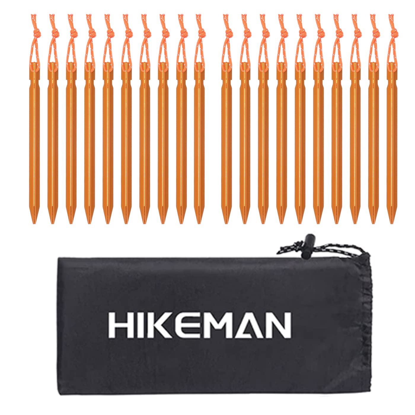 HIKEMAN 20 Pack Tent Pegs Aluminium Alloy Tent Stakes with Drawstring Bag For Outdoor Camping Trip Hiking Beach Heavy Duty(Gold)