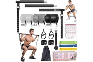 BBTOPS Pilates Bar Kit with Resistance Bands, Upgraded Multifunctional Screw Yoga Pilates Bar with Metal Adjustment Buckle, Portable Home Gym Pilates Bar for Women Men Full Body Workout Equipment Black