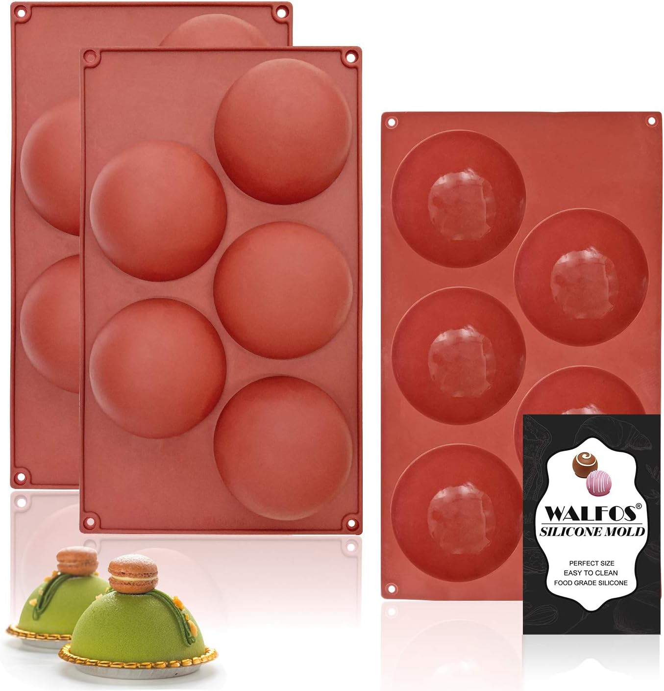 Extra Large 5Cavity Semi Sphere Silicone Mold, 3 Packs Half Sphere Silicone Baking Molds for