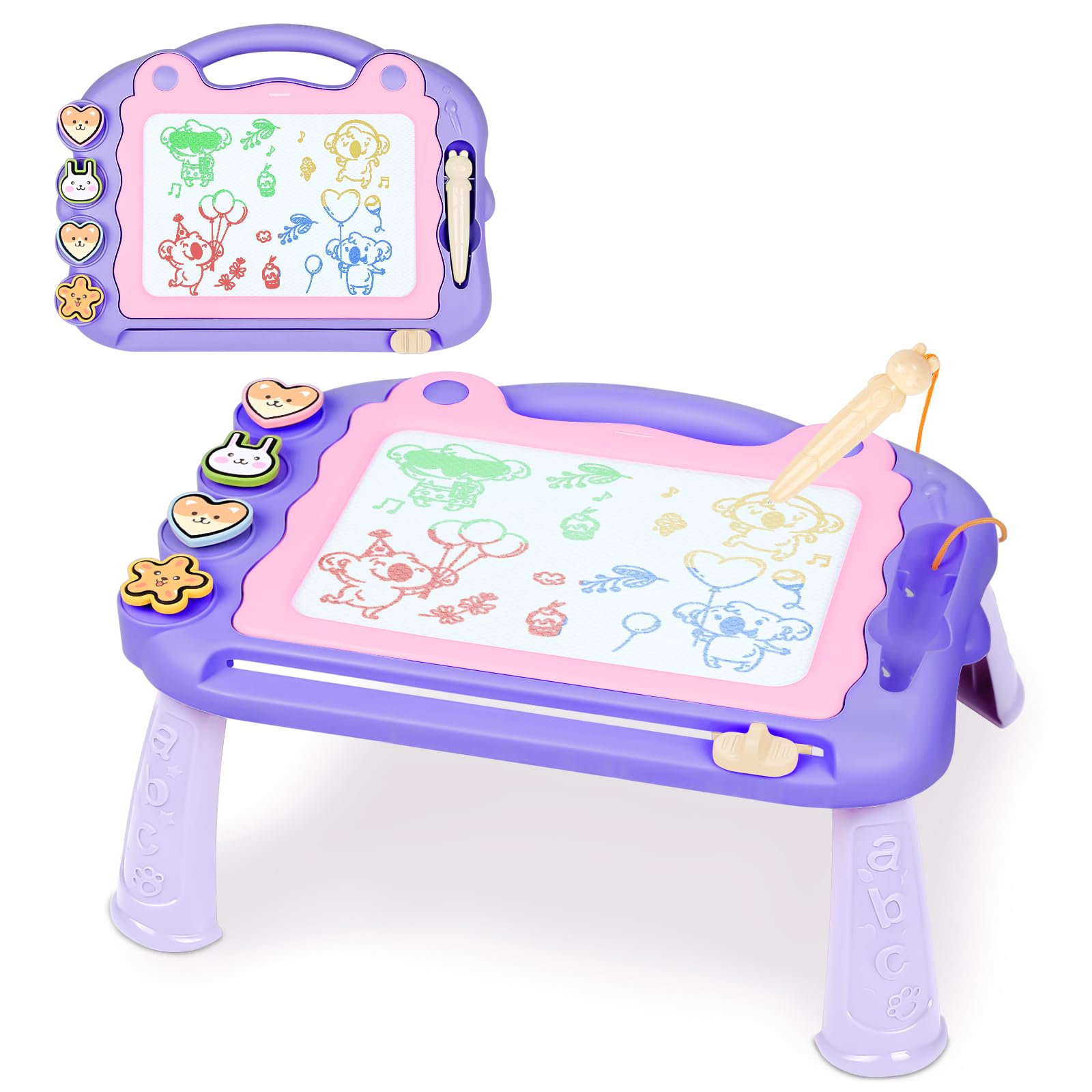 Sarsumir Magnetic Drawing Board, 30×23cm 4Colors Doodle Scribble Board Erasable Sketch Writing Pad with 4Stamps & Removable Legs Educational Toy for 2 3 4 5 6 Year Old Boys Girls Kids Toddlers, Purple — image 1
