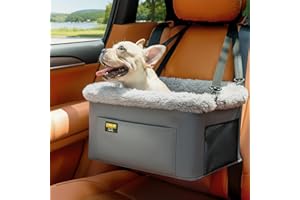 Conlun Dog Car Seat Booster for Small Pet Under 20lbs, Portable Travel Puppy Car Seat with Internal Steel Frame, Comfort Cushion & Storage Pockets, Adjustable Straps Fit Most Cars, Grey