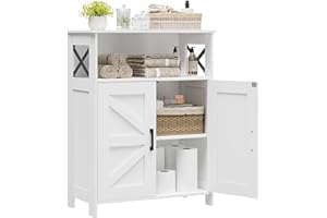Homhedy Small Bathroom Storage Cabinet with Doors, Bathroom Cabinet with Adjustable Shelves, Freestanding Farmhouse Cabinet f
