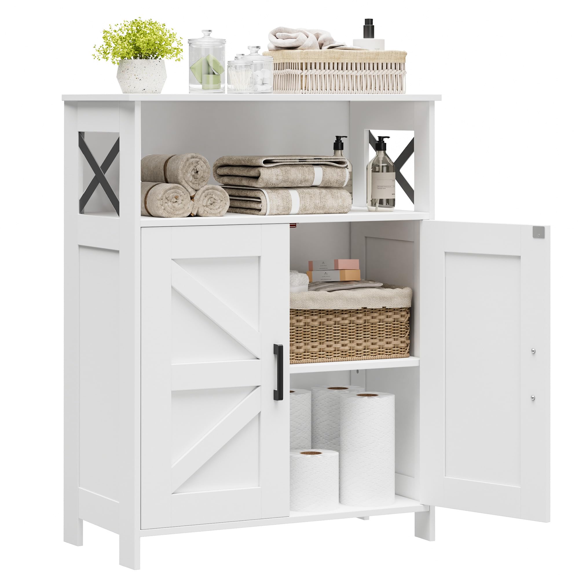 Homhedy Farmhouse Bathroom Storage Cabinet with 2 Doors, Toilet Paper Cabinet with Adjustable Shelves, Small Bathroom Cabinet for Kitchen/Laundry/Living Room, 11.8 x 23.6 x 31.5 Inches, White