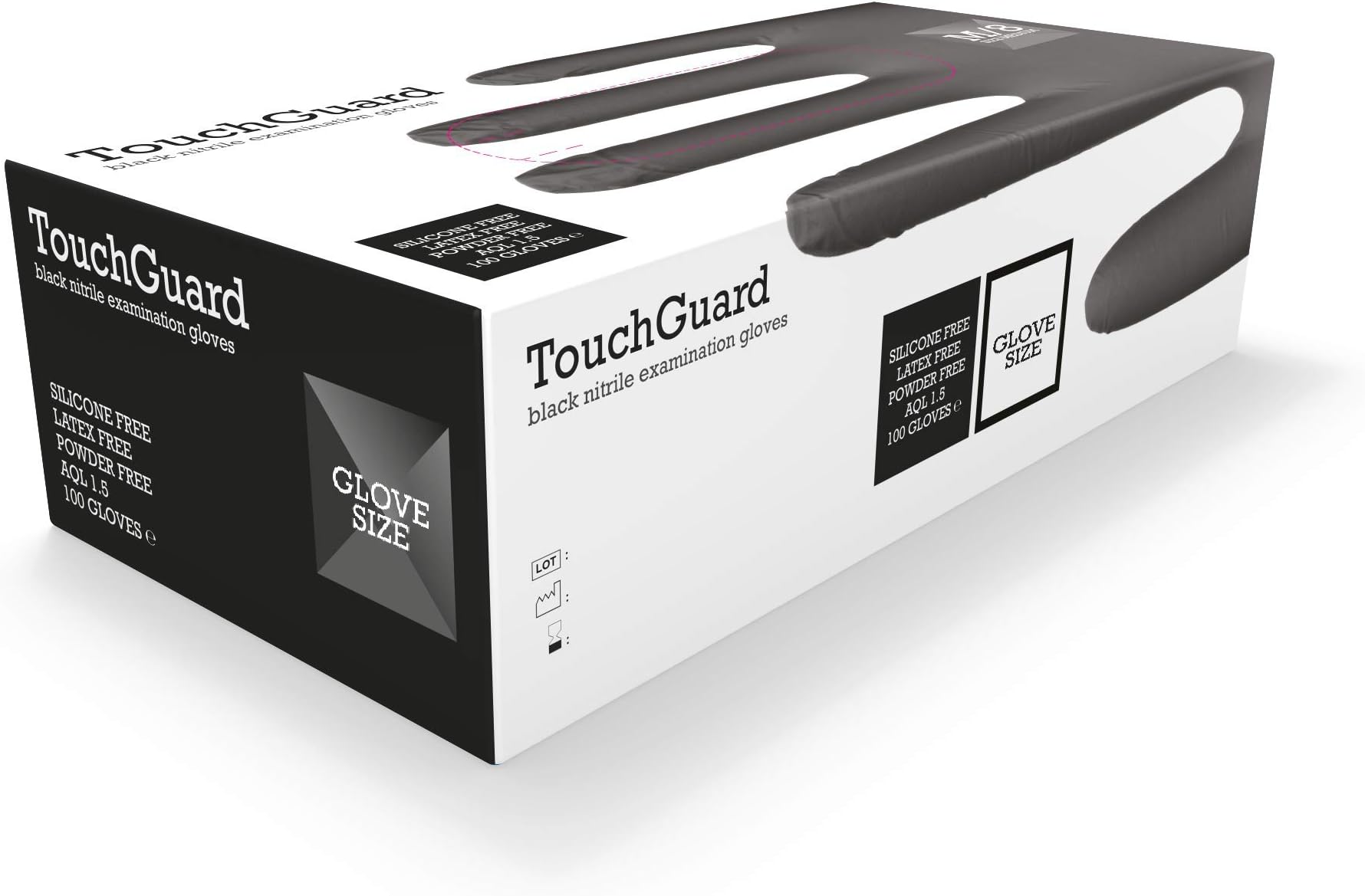 TouchGuard Black Nitrile Disposable Gloves, Latex & Powder-Free, Box of 100, Medium