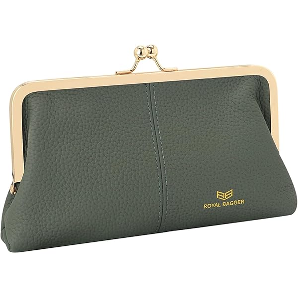 POLEET Geninue Leather Wallet Clutch Kiss Lock Purse,Multi