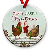KILYHOME Chicken Christmas Ornaments – Funny Chicken Farmhouse Holiday Decor – Rustic Farm Christmas Tree Decoration, Xmas Gift Ideas for Chicken Lovers, Farmers, Country Home Holiday Keepsake