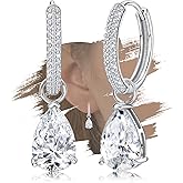 Sterling Silver Dangle Hoop Earrings for Women Hypoallergenic Cubic Zirconia Teardrop Earrings Sparkle Loop Dangling Earring Fashion Jewelry Gifts for Her Wife Mom